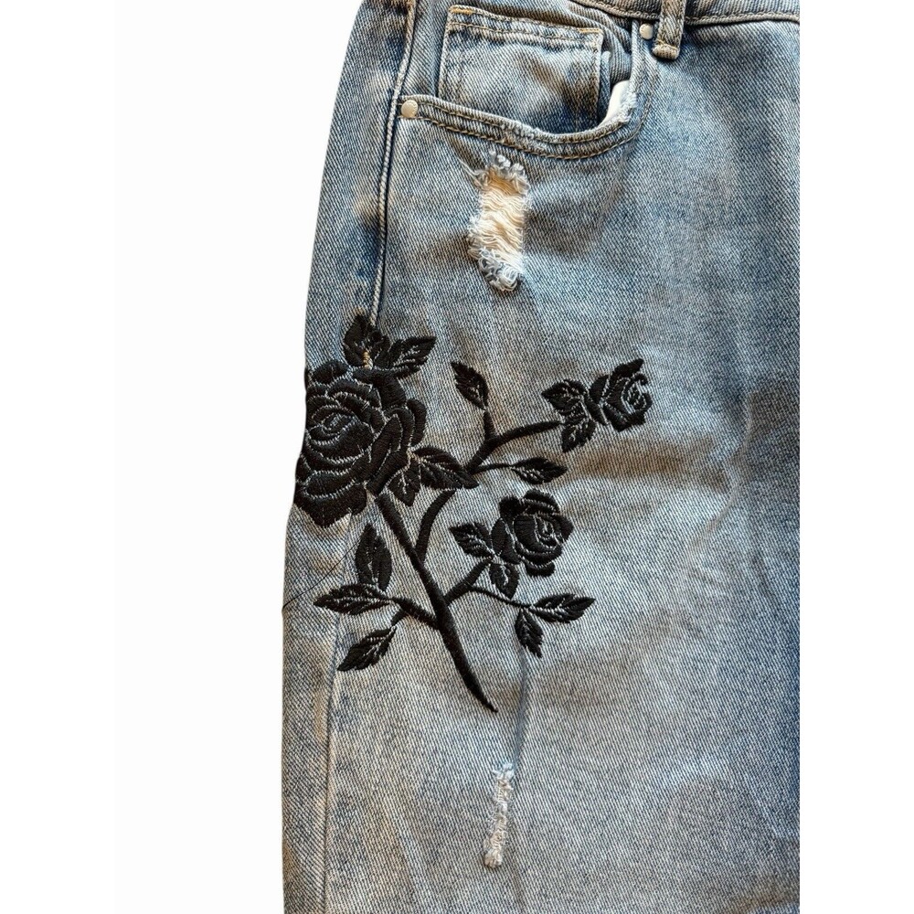 PacSun Mom Jeans Women's 28 6 Blue Denim Embroidered Flower Distressed 5-Pocket - Picture 6 of 7